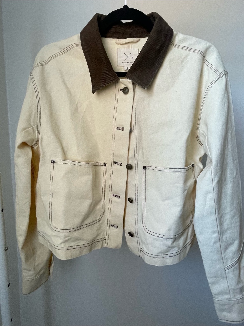 T by Alexander Wang Cream Canvas Utility Jacket with Brown Collar